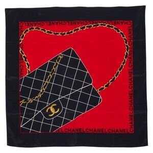 Chanel Coco Mark Matelassé Scarf/Muffler, Black/Red, Silk, Women's CHANEL